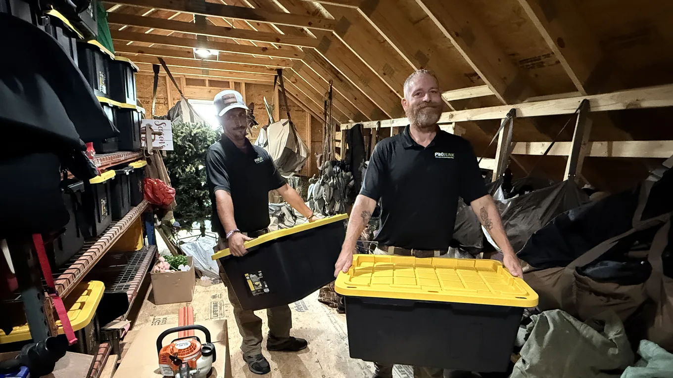 PROJUNK crew hauling furniture and bagging debris during a property cleanout